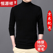 恒源祥毛衣男高領(lǐng)冬天長(zhǎng)袖100%純羊毛衫針織衫冬季厚款保暖中年男士打底 YYFH黑色（特厚）北方過(guò)冬推薦 M (170) （適合110-130斤）
