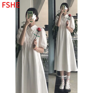FSHEpolo領(lǐng)白色連衣裙子小個(gè)子女春復古寬松顯瘦小白裙vintage初戀裙 白色[優(yōu)質(zhì)版] XL