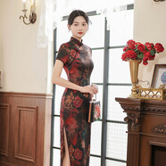 南啵丸Chinese traditional dress cheongsam2025春夏新款旗袍長裙女裝 CQ118紅綠 3XL 碼