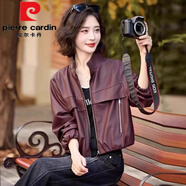 皮爾卡丹（pierre cardin）安可拉紅皮衣外套女2025新款春秋感小個子短款寬松立領(lǐng)PU夾克女裝 安可拉紅色 M 【建議100斤內(nèi)】