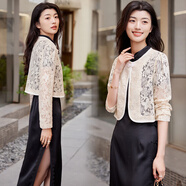 賽曼蝶搭配旗袍的小披肩女春夏新款蕾絲小外披短外套配裙子外搭開(kāi)衫薄款 杏色【單件小披肩】 M 85至100斤