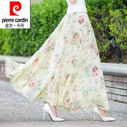 皮爾卡丹（pierre cardin）雪紡半身裙流行印花a字裙23夏季新款時(shí)尚優(yōu)雅顯瘦大擺百褶長(zhǎng)裙 米色牡丹【裙長(zhǎng)90cm】 2XL 140-160斤
