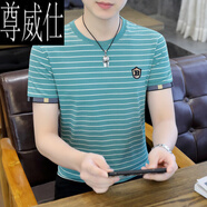 尊威仕（ZUNWEISHI）t恤男針織短袖夏季潮流條紋圓領(lǐng)男士純棉體恤冰絲2024上衣T WE3307湖藍(lán)色 XL 180