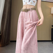冠軍閃電（CHIONPEAN）粉色冰絲扎染棉麻闊腿褲子女夏亞麻高腰廣州十三行垂感休閑山本褲 粉色【褲子/闊腿褲/春季流行穿搭 S 【建議80-100斤】