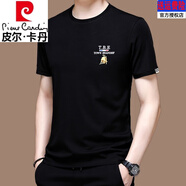皮爾卡丹冰桑蠶絲短袖t恤男2025新款夏季圓領(lǐng)修身薄款真絲刺繡體恤衫潮 黑色19360款【輕奢高端品牌】 薄 M 165/ (建議90-120斤