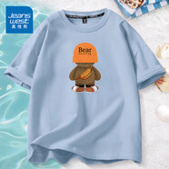 真維斯（JEANSWEST）純棉短袖女夏季2025新款設計感小眾草莓熊寬松印花t恤女裝半袖衫 湖藍 背上行囊橙 2XL