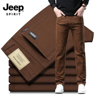 JEEP SPIRIT吉普牛仔褲男直筒大碼春秋季彈力純色2025新款休閑褲長(cháng)褲 咖啡色 常規厚款 36 (2尺82)