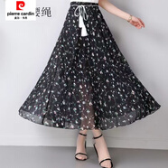 皮爾卡丹雪紡半身裙中長(cháng)款女夏韓版復古印花跳舞仙女裙高腰大碼沙灘長(cháng)裙女 668-1【帶腰帶裙長(cháng)80】 均碼 建議85-150斤