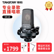 得勝（TAKSTAR） SM-18電容麥克風(fēng) 專(zhuān)業(yè)錄音棚 大振膜音頭手機電腦通用直播K歌專(zhuān)業(yè)錄音話(huà)筒 SM-18 黑色（標配）