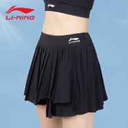 李寧（lining）運(yùn)動(dòng)短裙褲女網(wǎng)球裙羽毛球百褶裙跑步健身半身裙五分遮臀防走光 黑色【速干透氣】150-5 S(成人） （體重65-90斤）