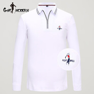 GOLF MODERN高爾夫服裝男裝 長(cháng)袖T恤半拉鏈刺繡polo衫男  商務(wù)休閑男裝 白色191201 2XL