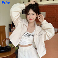 FSHE小個(gè)子外套女2025春夏秋新款寬松透氣外套女方領(lǐng)上衣外穿 杏色 S