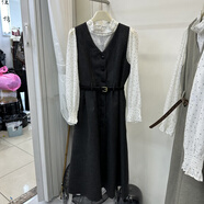 泡普韓系立領(lǐng)波點(diǎn)長(cháng)袖襯衫兩件套女2024年秋季新款背心馬甲連衣裙套裝 黑色【現貨】 M