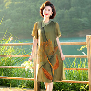 俞兆林（YUZHAOLIN）媽媽夏裝氣質(zhì)雪紡連衣裙中年女裝短袖2025新款中老年洋氣大碼裙子 綠色 2XL (建議105-120斤)