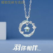 安米戀S925足銀幻彩月光石羽毛鎖骨鏈女日韓輕奢設(shè)計感  925銀 羽你相伴(琉璃石)白金色