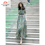 范哲狼奢侈高端連衣裙女2025夏季新款法式茶歇氣質(zhì)碎花長裙子夏天 花色 S 建議100斤以下