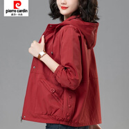 皮爾卡丹（pierre cardin）休閑女士短外套春秋裝新款寬松大碼中媽媽減齡連帽棒球服 紅色 M 【建議105斤以?xún)取?
                                         title=