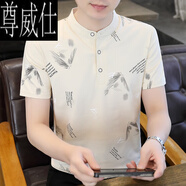 尊威仕（ZUNWEISHI）短袖男2025新款夏季純棉t恤潮流時(shí)尚印花立領(lǐng)polo衫男裝薄T 卡其 WE24102 XL 180 (建議135-150斤)