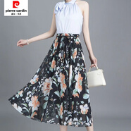 皮爾卡丹（pierre cardin）雪紡半身裙中長(cháng)款女夏韓版復古印花跳舞仙女裙高腰大碼沙灘長(cháng)裙女 668-14【帶腰帶裙長(cháng)80】 均碼 建議85-150斤
