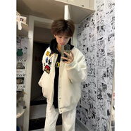 卡圖弛美式高街徽章字母刺繡棒球服男春秋季潮牌寬松高街飛行員夾克外套 白色 XL