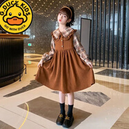 G.DUCKKIDS女童連衣裙秋裝洋氣新款中大童學(xué)生女孩童裝長(zhǎng)袖春秋淑女公主裙子 卡其色 甜美假兩件裙子 170 cm年齡適合13-15歲小孩子