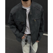 普戈斯大碼PU皮夾克男學(xué)生外套寬松大碼翻領(lǐng)皮衣外套棒球服休閑機車(chē)夾克 J5206黑色 PU皮 2XL 140-160斤