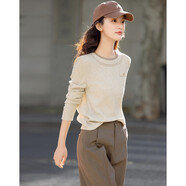 德瑪納【秒出街搭配】春季款簡(jiǎn)約風(fēng)繡花金屬標裝飾舒適藏肉長(cháng)袖女式t恤