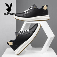 花花公子 男鞋2025夏季新款透氣休閑運動(dòng)鞋子男士厚底增高皮面板鞋男潮鞋 黑色 38 男款