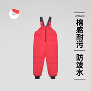 保姆鵝 兒童羽絨背帶褲寶寶耐污羽絨褲加厚冬裝白鴨絨連身褲 中國紅 120