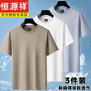 恒源祥新疆全棉短袖t恤男圓領(lǐng)純色百搭款大碼寬松半袖汗衫體恤打底上衣 【純棉3件】卡+白+淺灰 【品牌精品熱銷款】 XL 【建議130-145斤】