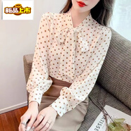 初徑甜美蝴蝶結(jié)襯衫女設(shè)計感小眾春裝2025年新款波點雪紡上衣氣質(zhì)襯衣 杏色 S 80-100斤