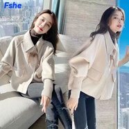 FSHE春秋季新款韓版毛呢外套女加厚寬松時(shí)尚百搭短款女裝呢子外套 米杏色_(優(yōu)質(zhì)面料) 2XL _建議130-145斤