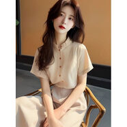 GOCHIEI新中式國潮風(fēng)雪紡上衣杏色短袖襯衫2025新款女夏季高級設計感唯美 杏色 XS