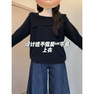 馨蘭芙曼一字肩毛衣大碼大碼胖mm一字肩針織衫毛衣女秋冬新款顯瘦遮肉打底 黑色 L[建議100-120斤] 均碼