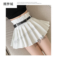 潮夢(mèng)城百褶裙女秋冬新款花苞字半身裙子高腰顯瘦春夏高腰性感顯瘦短裙 白色 S