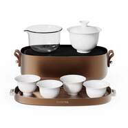 ZENS 哲品戶外旅行功夫茶具套裝輕奢玻璃陶瓷快客茶具便攜懶人泡茶神器 游俠快客-沙漠金