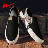 回力老北京布鞋男款舒適懶人一腳蹬男鞋秋季百搭帆布鞋工作開車潮鞋 黑彩【舒適不悶?zāi)_】 40