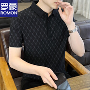 羅蒙（ROMON）冰絲短袖T恤男2025夏季新款速干汗衫薄款體恤衫潮流男士半袖衣服 黑色 3XL