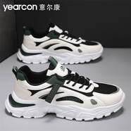 意爾康男鞋春季2025新款節舒適運動(dòng)鞋子男百搭跑步鞋厚底增高休閑老爹鞋 白黑 43
