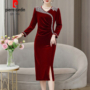 皮爾卡丹（pierre cardin）喜婆婆婚宴紅色金絲絨連衣裙女春秋高貴氣質(zhì)收腰顯瘦媽|媽裙2025 紅色(常規(guī)款)  《今年流行別致漂 L 90-110斤