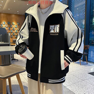 森馬青少年外套棒球服男孩初中學(xué)生潮牌帥氣秋冬裝大童加厚棒球衫夾克 502黑色(春秋款) 品質(zhì)保證 XL  120-140斤左右