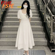FSHE法式蝴蝶結白色連衣裙女夏設計感小眾高級感仙女初戀長(cháng)裙 白色[長(cháng)裙白月光初戀氣質(zhì)] XL 建議120-140斤