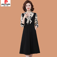 皮爾卡丹（pierre cardin）媽媽秋裝洋氣長(cháng)袖連衣裙2024新款中老年女士春秋氣質(zhì)高貴雪紡裙子 杏色 3XL (參考120-135斤)