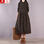 皮爾卡丹（PIERRE CARDIN）2025春新款復古田園風(fēng)碎花裙子休閑拼 咖色 M