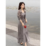 妃莉杋（FeiLiFan）法式高級感連衣裙女裝套裝2025夏季新款防曬襯衣氣質顯瘦吊帶裙子 灰色吊帶 M 【95-105斤】