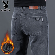花花公子牛仔褲男士秋冬季寬松直筒休閑長(cháng)褲大碼耐穿耐磨勞保工作褲子男款 206灰色加絨【1條裝】 34 【體重155-165斤】