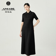 阿瑪施（AMASS）女裝2025春季新款氣質(zhì)復(fù)古百搭翻領(lǐng)紐扣收腰短袖連衣長(zhǎng)裙550030 黑色 L (4碼)