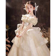 漢佺兒童禮服裙輕奢小眾高端女童主持人生日公主裙花童女孩鋼琴演出服 香檳色 130 適合體重50-55斤