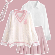 葉余多巴胺穿搭粉色連衣裙女早春2025新款jk制服學(xué)院風(fēng)短裙 粉繡花毛衣 D68# S 建議70-95斤