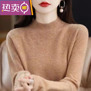 東方鴨羊毛衫女半高領(lǐng)加厚羊絨衫女寬松大尺碼毛衣秋冬針織打底衫 金駝色 M 95-105